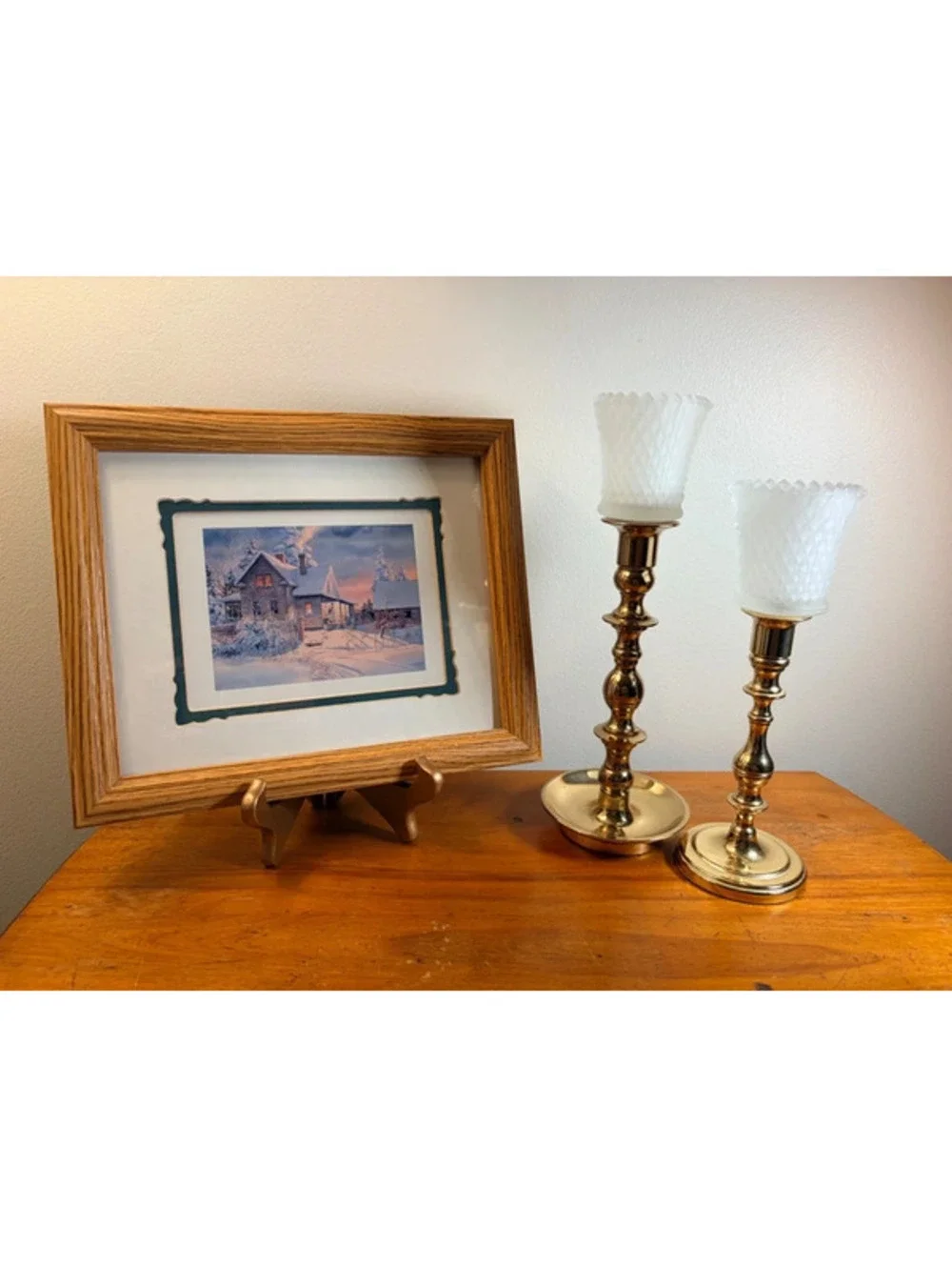 Winter Farmhouse Print Framed Country Cottage Snow Landscape Oak Frame 12